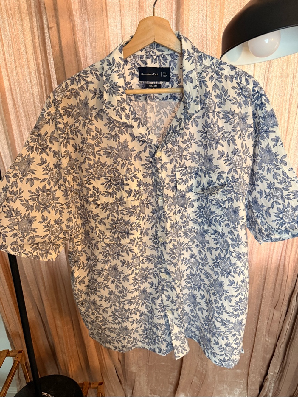 Abercrombie & Fitch Blue Pomegranate Floral Camp Shirt XXL